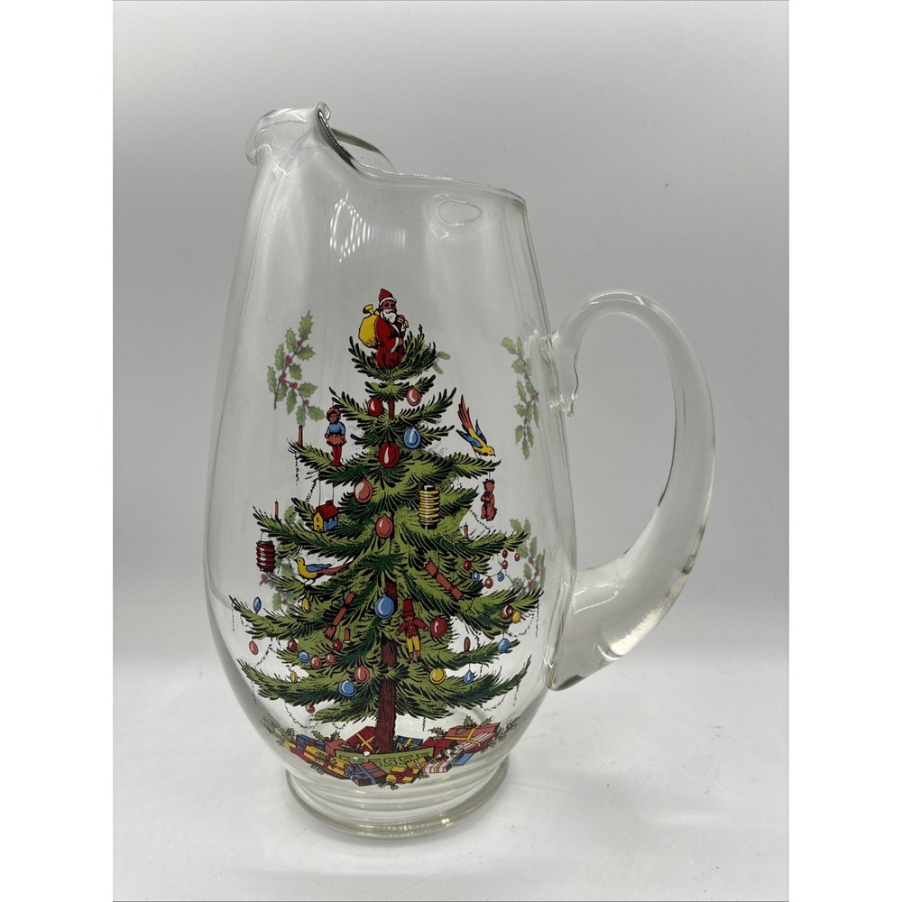 Spode Christmas Tree Clear Glass Water Pitcher w Ice Lip 88 oz. - 2.5+ Quarts